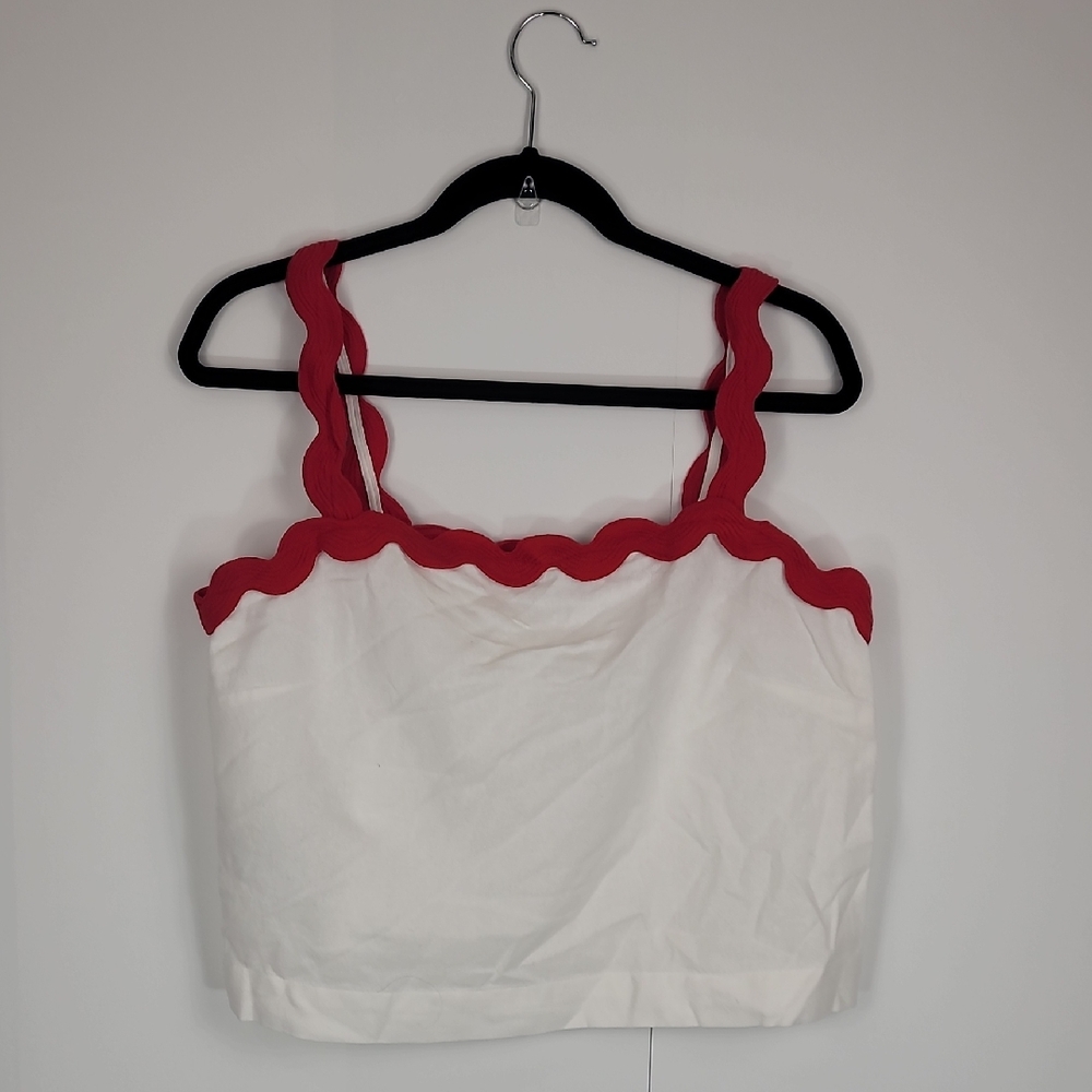 Mango Red and White Scalloped Tank Top